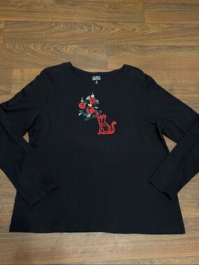 Croft & Barrow Plaid Cat Embroidered Christmas Shirt Size XL